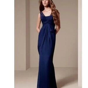 White by Vera Wang Bridesmaid Valentina Chiffon Column Gown in Navy SIze 4
